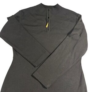 Petite Sophisticate‎ Long Sleeve Collared Black Midi Dress Gold Tassel Sz Small
